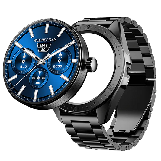 Luxury Round Dial Smartwatch with Stainless Steel Strap | Heart Rate & Fitness Tracker