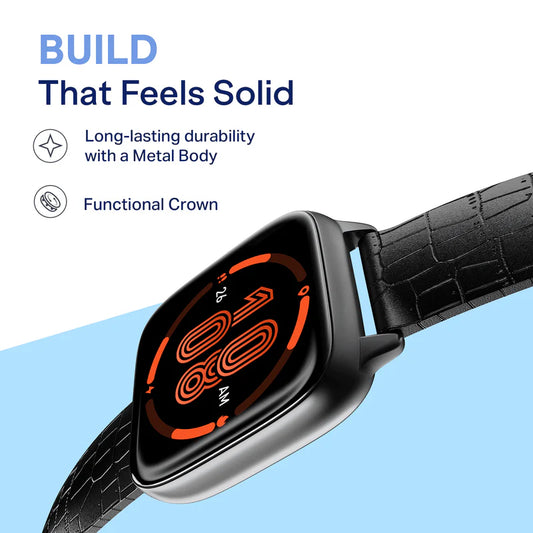 Luxury Square Dial Smartwatch with Leather Strap | Heart Rate & Fitness Tracker