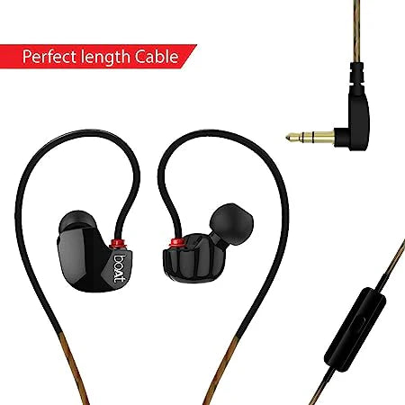 boAt Sports Wired Earphones with Ear Hooks | Deep Bass & Secure Fit | In-Ear Headphones with Mic