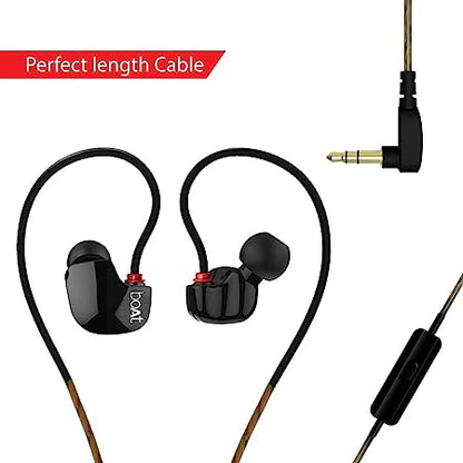 boAt Sports Wired Earphones with Ear Hooks | Deep Bass & Secure Fit | In-Ear Headphones with Mic