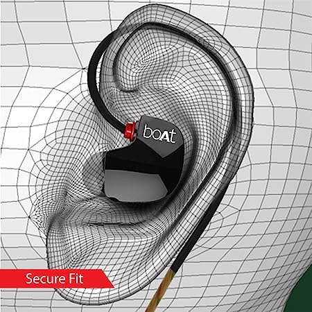 boAt Sports Wired Earphones with Ear Hooks | Deep Bass & Secure Fit | In-Ear Headphones with Mic