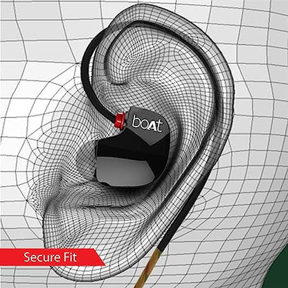 boAt Sports Wired Earphones with Ear Hooks | Deep Bass & Secure Fit | In-Ear Headphones with Mic