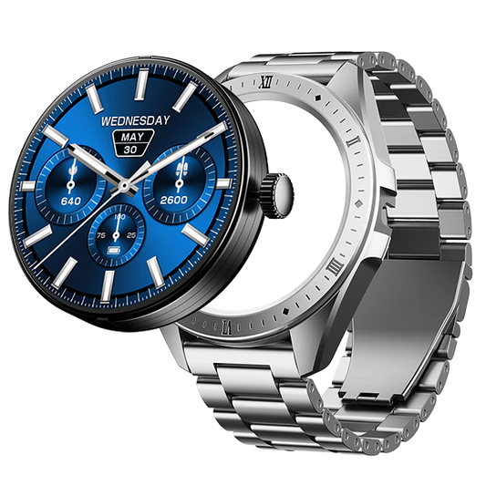 Luxury Round Dial Smartwatch with Stainless Steel Strap | Heart Rate & Fitness Tracker