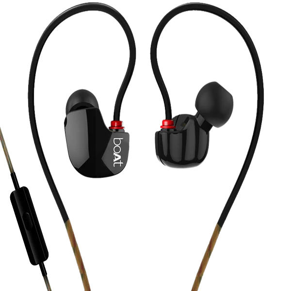 boAt Sports Wired Earphones with Ear Hooks | Deep Bass & Secure Fit | In-Ear Headphones with Mic