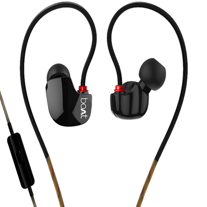 boAt Sports Wired Earphones with Ear Hooks | Deep Bass & Secure Fit | In-Ear Headphones with Mic